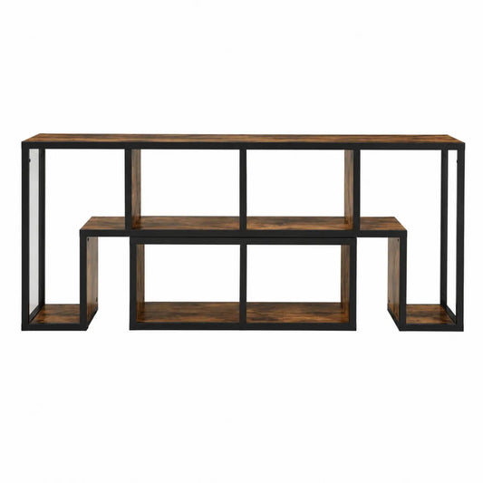 Regał RTV z metalu i płyty wiórowej, brązowy/czarny, 130x35x70 cm