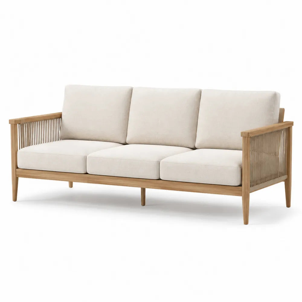Sofa ogrodowa drewniana 3-osobowa w kolorze kremowym