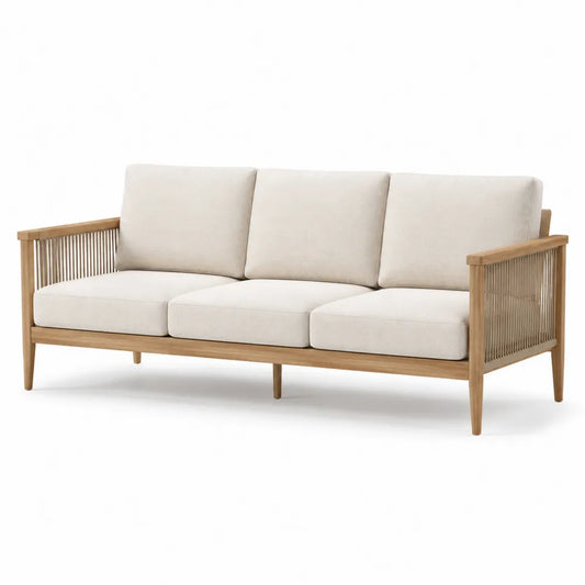 Sofa ogrodowa drewniana 3-osobowa w kolorze kremowym