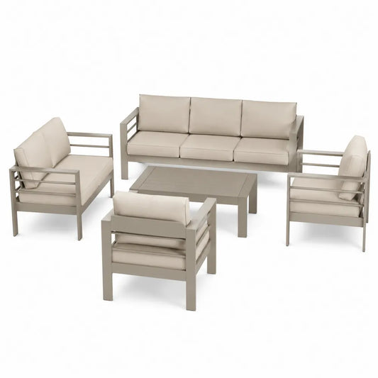 Zestaw mebli ogrodowych z aluminium, sofa 3-osobowa, 2 fotele, stół, beżowy