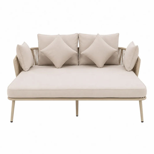 Sofa ogrodowa z poduszkami beżowa aluminium i poliester